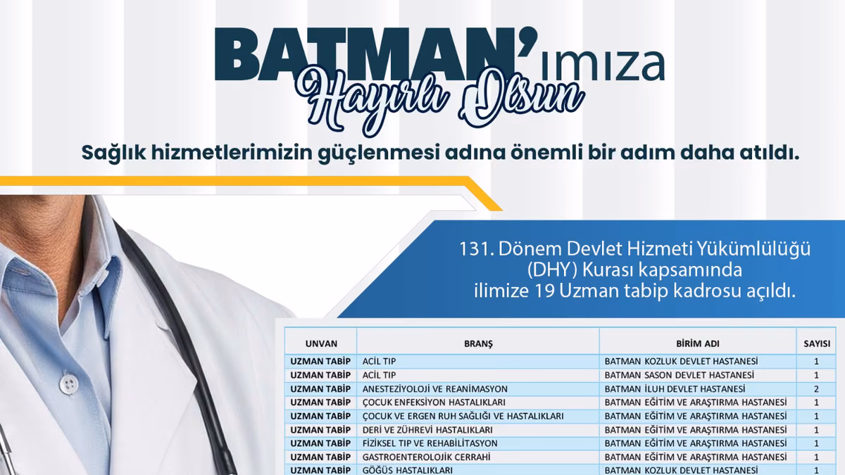 NASIROĞLU’NDAN 19 DOKTOR MÜJDESİ