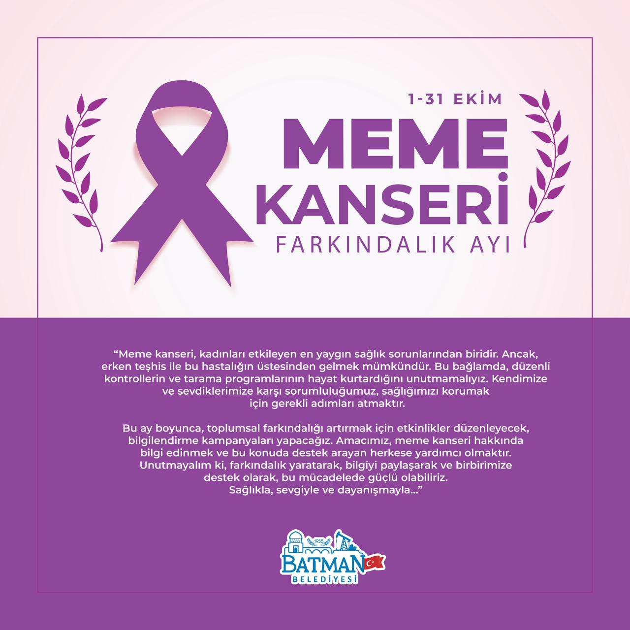 BELEDİYE’DEN MEME KANSERİ FARKINDALIK AYI MESAJI