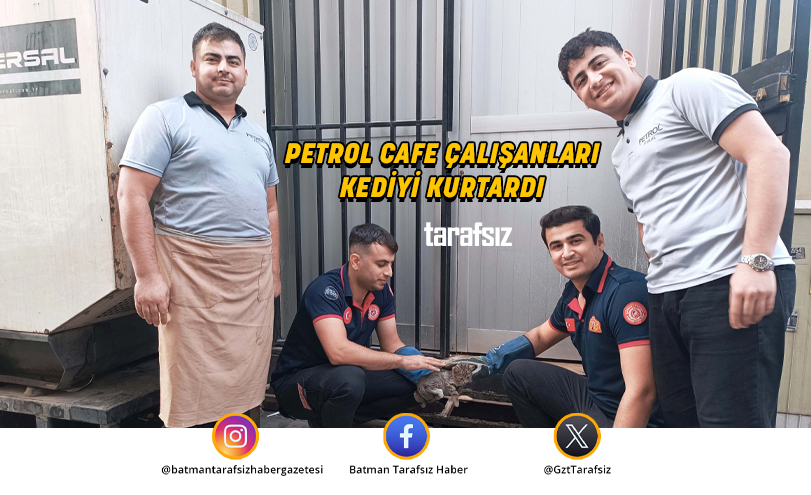 PETROL CAFE ÇALIŞANLARI KEDİYİ KURTARDI