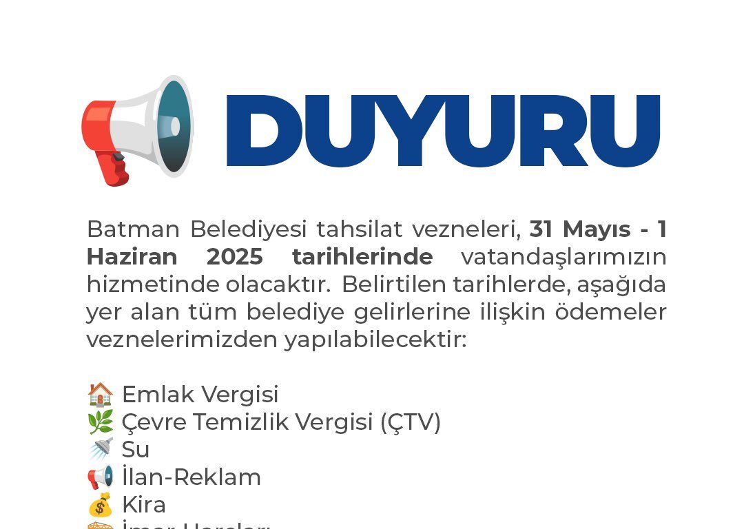 Belediye Vezneleri Hafta Sonu Açık