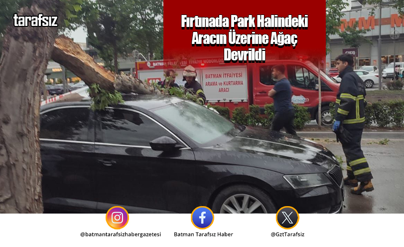 Fırtınada Park Halindeki Aracın Üzerine Ağaç Devrildi