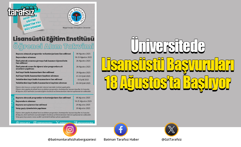 Üniversitede Lisansüstü Başvuruları 18 Ağustos’ta Başlıyor