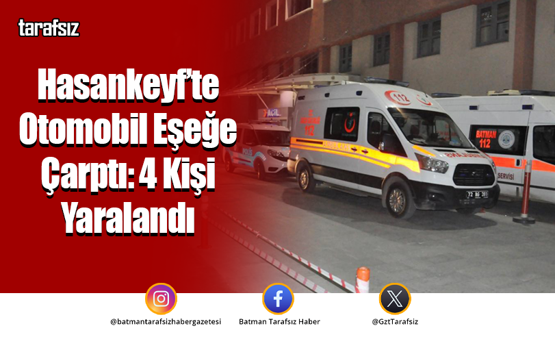 Hasankeyf’te Otomobil Eşeğe Çarptı: 4 Kişi Yaralandı