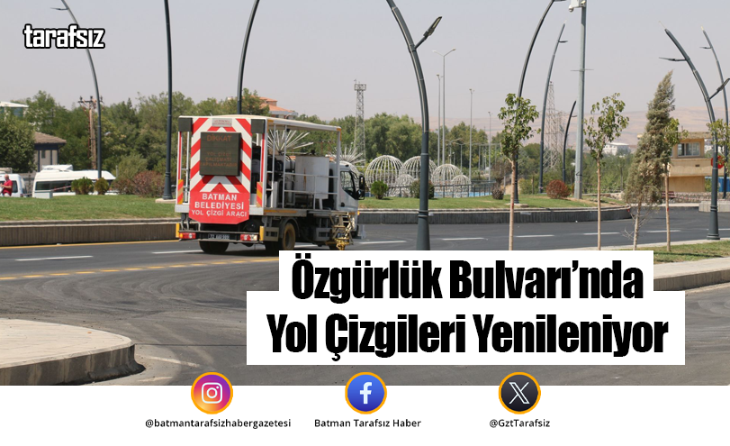 Özgürlük Bulvarı’nda Yol Çizgileri Yenileniyor
