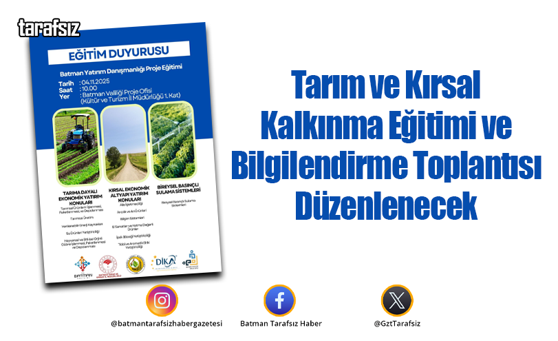 Tarım ve Kırsal Kalkınma Eğitimi ve Bilgilendirme Toplantısı Düzenlenecek