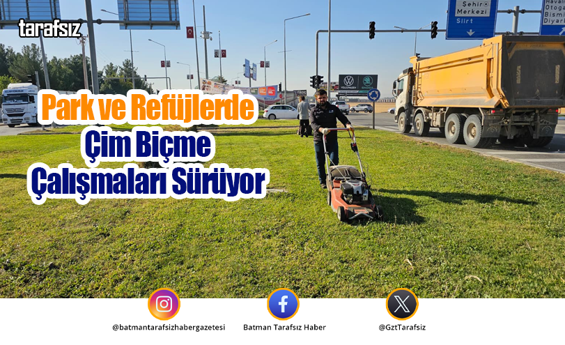 Park ve Refüjlerde Çim Biçme Çalışmaları Sürüyor
