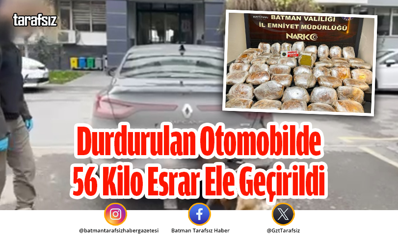 Durdurulan Otomobilde 56 Kilo Esrar Ele Geçirildi