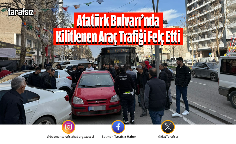 Atatürk Bulvarı’nda Kilitlenen Araç Trafiği Felç Etti