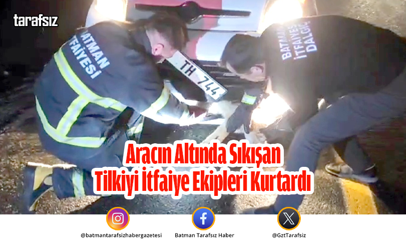 Aracın Altında Sıkışan Tilkiyi İtfaiye Ekipleri Kurtardı
