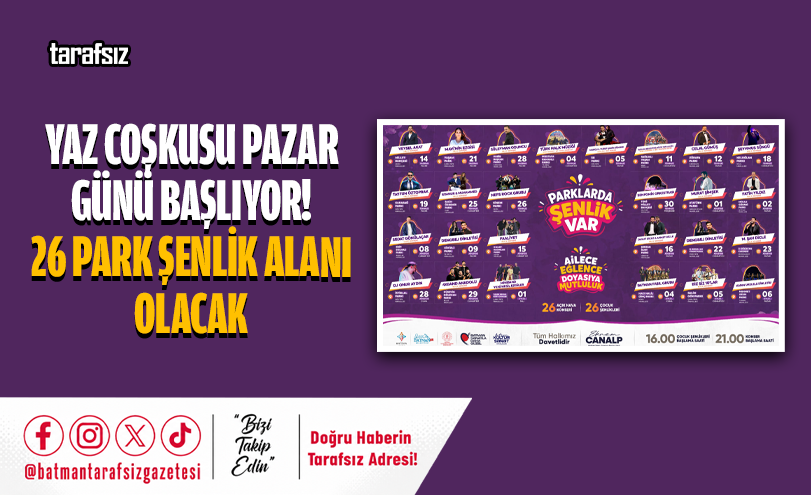 Yaz Coşkusu Pazar Günü Başlıyor! 26 Park Şenlik Alanı Olacak