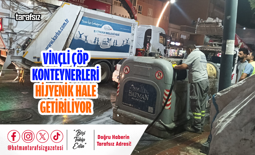 VİNÇLİ ÇÖP KONTEYNERLERİ HİJYENİK HALE GETİRİLİYOR