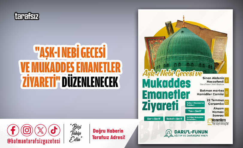 “Aşk-ı Nebi Gecesi ve Mukaddes Emanetler Ziyareti” Düzenlenecek