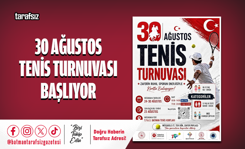 30 Ağustos Tenis Turnuvası Başlıyor
